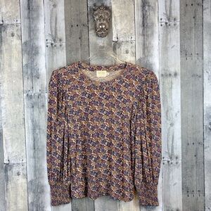 Nation LTD Women Floral Loren Retro Smocked Peasant Tee Size Small.